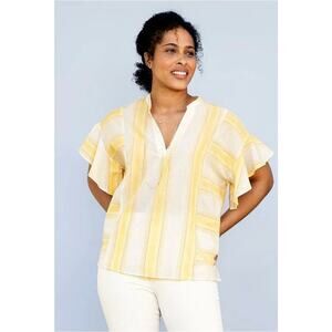 Matilda Jane Dream Chasers Top Women's Sz S Yellow Cotton Flutter Sleeve Boxy